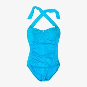 Tommy Bahama Swimsuit Womens 4 Peacock Pearl V Front Padded Halter One Piece